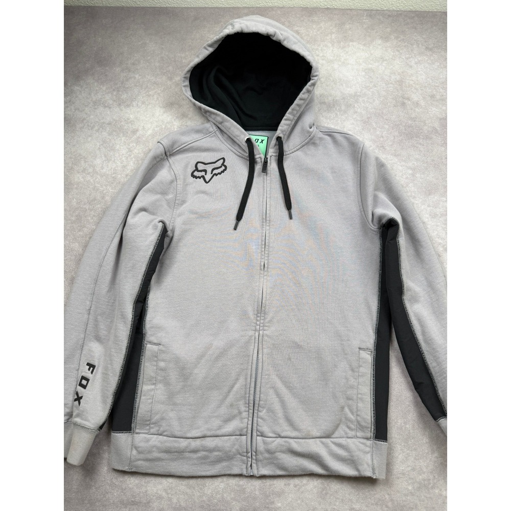 Fox Racing Mens M Full Zip Hoodie Gray Black Logo Motocross Sweatshirt Action